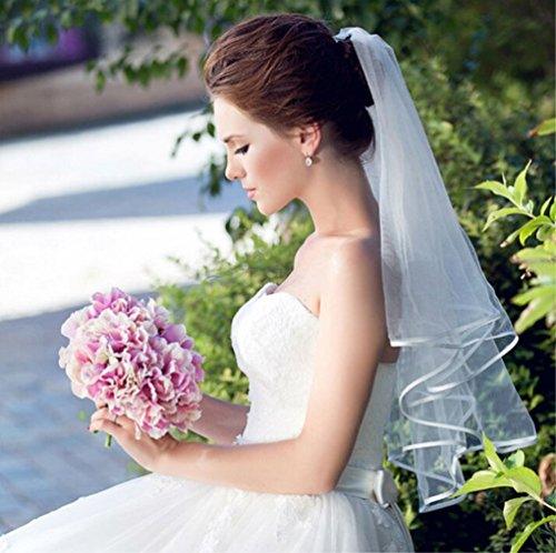 Bridal Veil Women's Simple Tulle Short Wedding Veil Ribbon Edge with Comb for Wedding Bachelorette Party Bridal Veil Women's Simple Tulle Short Wedding Veil Ribbon Edge with Comb for Wedding Bachelorette Party