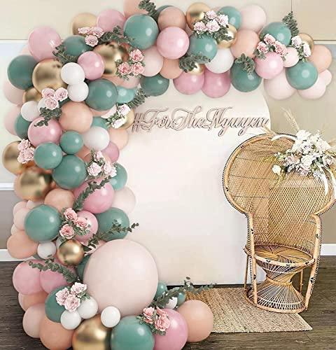 124PCS Sage Olive Green Blush Pink Peach Balloons Balloon Garland