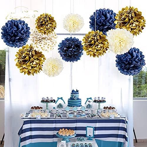 Navy Blue Party Decorations - 12 PCS Navy Blue Tissue Paper Pom Poms for Get Ready, Bridal Shower, Wedding, Birthday - If you say i do