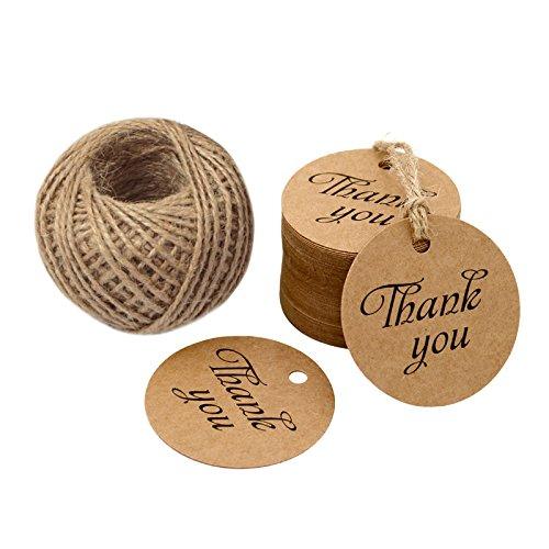 Thank You Gift Tags,100PCS Kraft Paper Tags with 100 Feet Jute Twine,Small  Gift Wrap Tags for DIY Crafts,Wedding,Christmas,Thanksgiving (Brown)