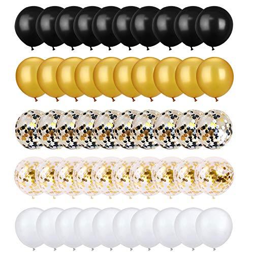 72 Pack Black Gold Confetti Balloons Kit, Black Gold White Balloons and Gold Confetti with Ribbons for Birthday Wedding Baby Shower Party Decorations - If you say i do