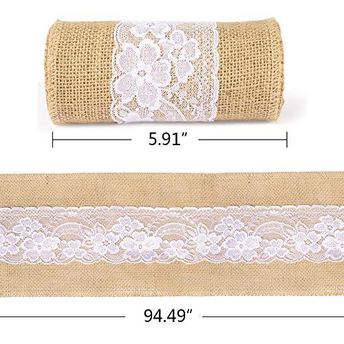 10Pcs Burlap Lace Chair Sashes Hessian Jute Chair Cover Bows Rustic Linen Lace Chair Bows for Wedding Decoration Home Décor (6ââ‚?x 94ââ‚? 10pcs) - If you say i do