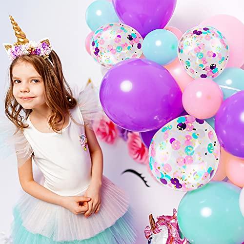 Unicorn Mermaid Balloons with Latex Confetti Balloons, Light Pink Purple Blue Balloons and Ribbons for Birthday Party Decorations - If you say i do