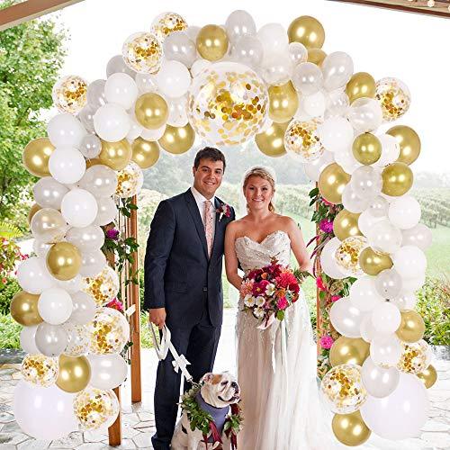 138Pcs Party Balloons Decoration Set, Gold Confetti & Silver & White & Transparent Balloons for Bridal & Baby Shower, Wedding, Birthday Party - If you say i do