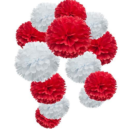 12pcs Red White Paper Flower Tissue Pom Poms Party Supplies - If you say i do