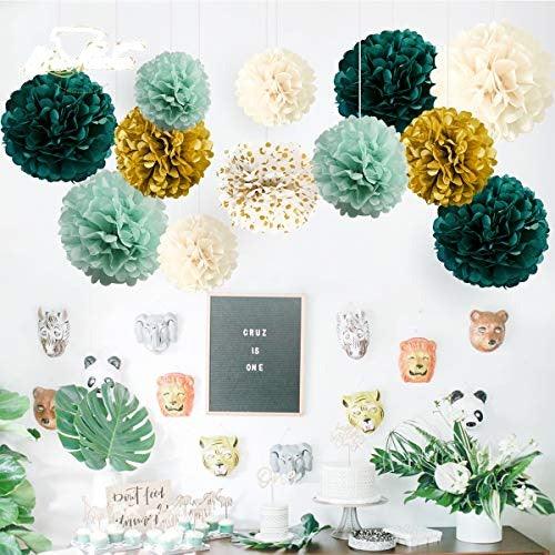 12 PCS Green Ivory Tissue Paper Pom Poms for Neutral Baby Shower, Vintage Party, Birthday, Bridal Showers, Rustic Wedding Decorations - If you say i do