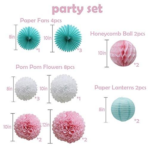 Teal Party Supplies for Bridal Baby Shower First Birthday Party Wedding Decorations (16pcs) Paper Honeycomb Ball Pom Poms Flowers - If you say i do