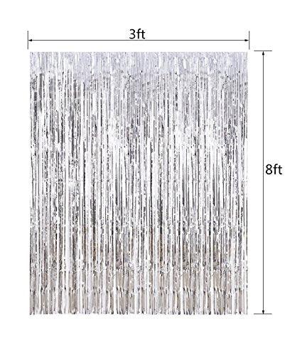 2pcs 3ft x 8.3ft Silver Metallic Tinsel Foil Fringe Curtains Photo Booth Props for Birthday Wedding - If you say i do