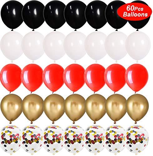 62 Pack Black White Red Chrome Gold Confetti Balloons for Casino