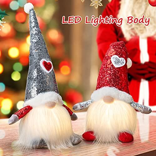 Couple Christmas Gnomes Light - 2Packs Handmade Santa Swedish Gnomes Plush with Sequins Long Hat Decorations Gift - If you say i do