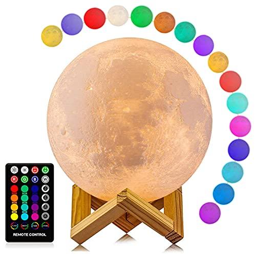 Moon Lamp, 16 Colors LED Night Light 3D Printing Moon Light with Stand & Remote/Touch Control and USB Rechargeable - If you say i do