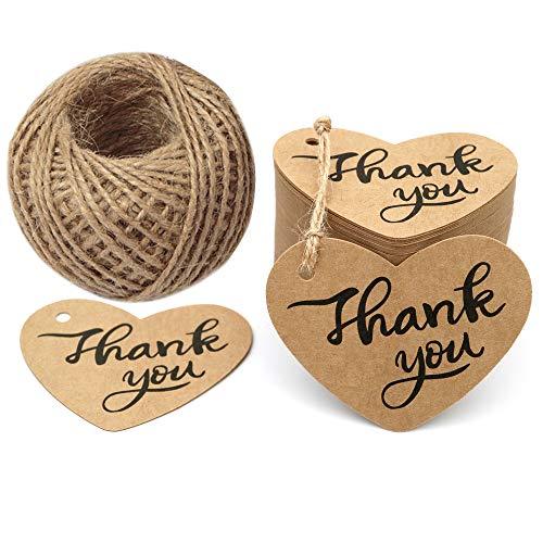 100PCS Thank You Tags 2.6" X 2" Kraft Paper Gift Tags with 100 Feet Natural Jute Twine Perfect for Valentine's Day,Baby Shower,Wedding Party Favor - If you say i do