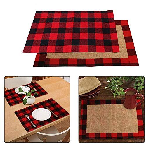 6pcs Buffalo Plaid Placemats Red and Black Buffalo Check Placemats, Reversible Cotton Burlap Christmas Placemats for Christmas Table Decorations - If you say i do