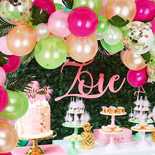 92pcs Tropical Balloons Arch Garland Kit, Pink Green Gold Confetti Balloons with Palm Leaves for Baby Shower Birthday - If you say i do