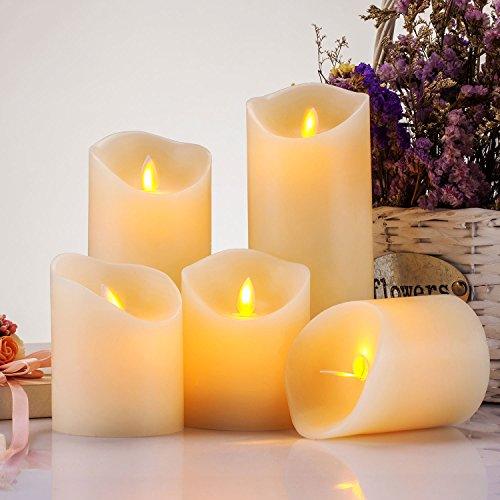 Set of 5 Battery Operated Candles Pillar Realistic Flameless Flickering LED Candles with Remote Control 2 4 6 8 Hours Timer - If you say i do