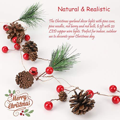 6.5FT 20 LED Red Berry Pine Cone Garland Lights Battery Operated Christmas Garland with Lights - If you say i do