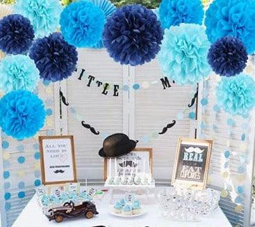 12 Pcs Tissue Pom Poms Kit, Tissue Paper Flowers for Birthday, Boy Baby Shower, Nursery, Graduation, Bachelorette Party Decoration (Blue Mix) - If you say i do