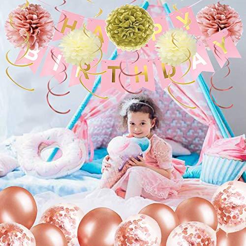 Pink Gold Birthday Party Decorations for Girls, Pink Birthday Decorations with Birthday Banner - If you say i do