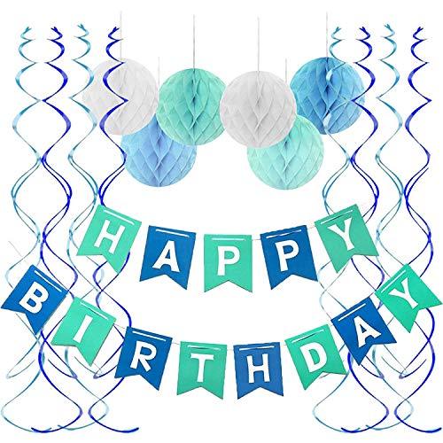 Blue Happy Birthday Banner Honeycomb balls Swirls Streamers for Birthday Party Decorations - If you say i do