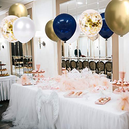 Navy Blue and Gold Confetti Balloons, 50 pcs 12 inch Pearl White and Gold Metallic Chrome Birthday Balloons for Celebration Graduation Party Balloons - If you say i do