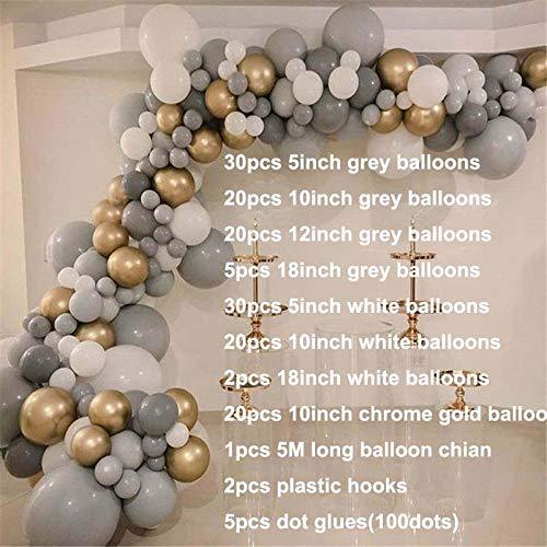 155Packs DIY Grey Balloons Garland Arch Kit-White-Chrome Metallic Gold Balloons for Wedding Birthday - If you say i do