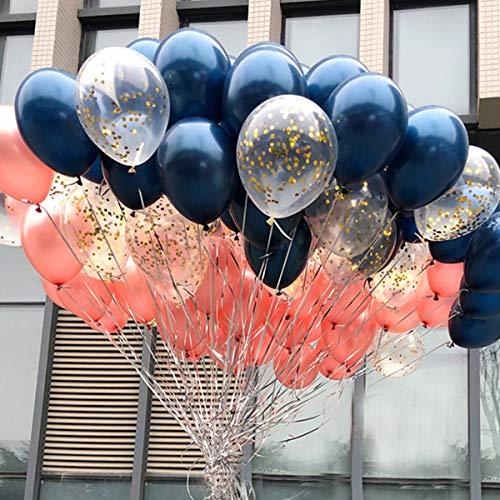 68 Pack Navy Blue Rose Gold Confetti Latex Balloons, 12 inch Birthday Balloons with 65 Feet balloon Ribbon for Birthday Party Wedding - If you say i do
