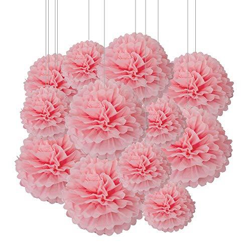 2pcs Light Pink Paper Pom Poms Decorations for Party Ceiling Wall Hanging Tissue Flowers Decorations - 1 Color of 12 Inch, 10 Inch - If you say i do