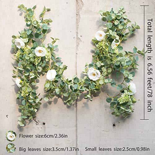 5 pcs 6.5ft Seeded Eucalyptus Garland with White Flowers for Party Wedding Table Decor - If you say i do