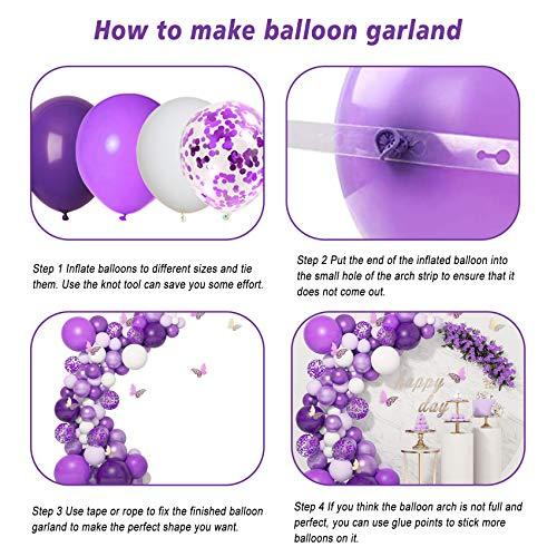 124Pcs Purple Balloons Garland Arch Kit White Purple Confetti Latex Metallic Balloons with Paper Butterfly for Baby Shower Wedding - If you say i do