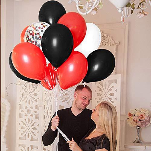 62 Pieces Black Red Confetti Balloons Kit, 12 Inches Black Red White Confetti Balloons with Balloon Ribbon for Baby Shower Birthday - If you say i do
