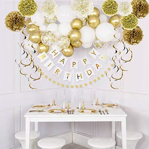 49 Pack Gold Happy Birthday Decorations for Women Grils, Gold White Birthday Decoration Set with Birthday Banner - If you say i do