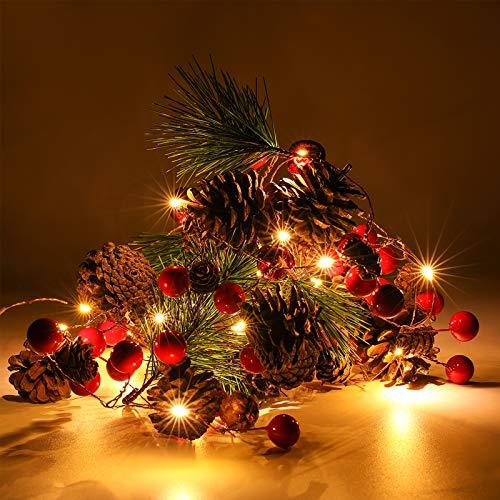 6.5FT 20 LED Red Berry Pine Cone Garland Lights Battery Operated Christmas Garland with Lights - If you say i do