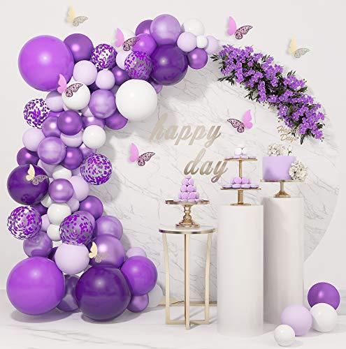 124Pcs Purple Balloons Garland Arch Kit White Purple Confetti Latex Metallic Balloons with Paper Butterfly for Baby Shower Wedding - If you say i do