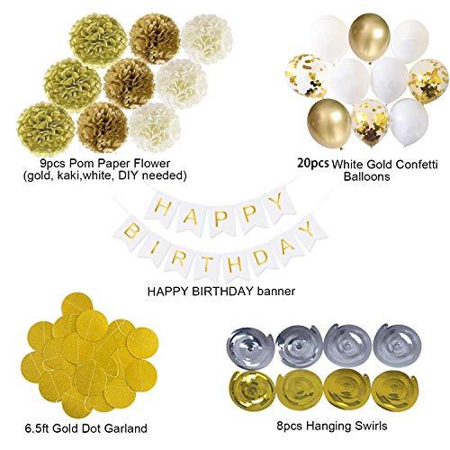 49 Pack Gold Happy Birthday Decorations for Women Grils, Gold White Birthday Decoration Set with Birthday Banner - If you say i do