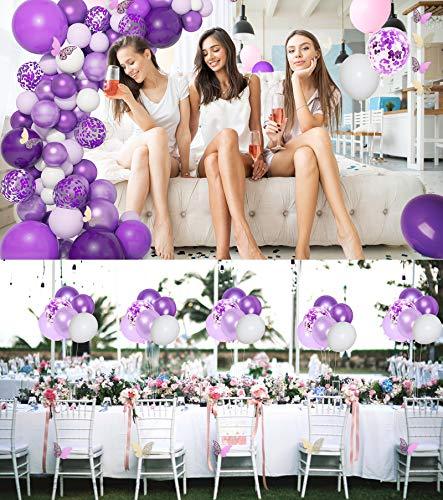 124Pcs Purple Balloons Garland Arch Kit White Purple Confetti Latex Metallic Balloons with Paper Butterfly for Baby Shower Wedding - If you say i do