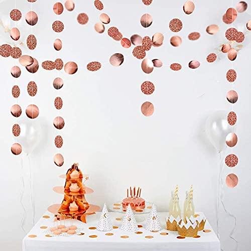 4 Strings of Glitter Rose Gold Circle Dots Garland Party Decorations Paper Polka Dots Hanging Streamer String Bunting Banner Backdrop Background Decor - If you say i do