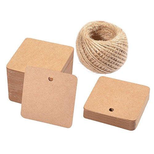 Paper Gift Tags,100 PCS Square Hang Tags with String Kraft Paper Blank Gift Tags with 100 Feet Natural Jute Twine for Arts and Crafts - If you say i do