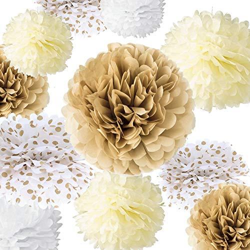 20 Pcs Tissue Paper Pom Poms Kit (14", 10", 8", 6" Tissue Paper Flowers) for Wedding, Birthday, Engagement Party Décor, Boy or Girl Nursery Decoration - If you say i do