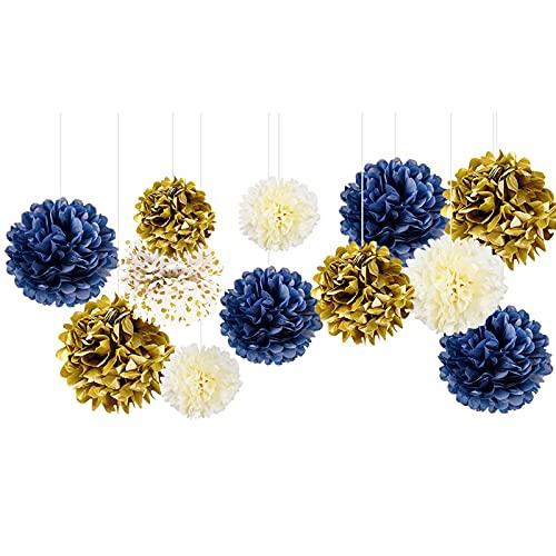 Navy Blue Party Decorations - 12 PCS Navy Blue Tissue Paper Pom Poms for Get Ready, Bridal Shower, Wedding, Birthday - If you say i do