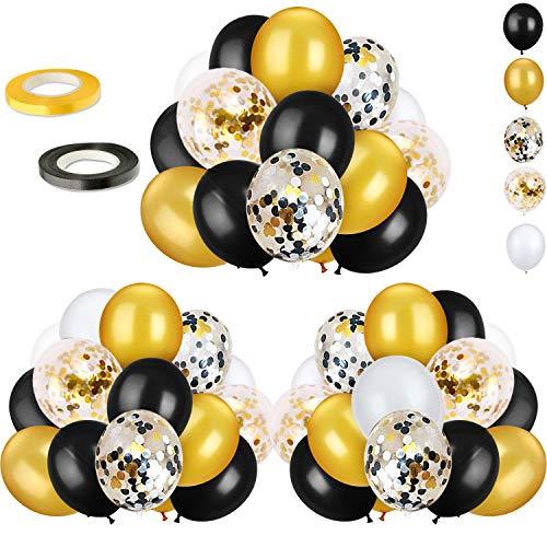 Black and Gold Confetti Balloons, 50 Pack 12inch Latex Gold Balloons Party Balloon Set with Gold Ribbon for Graduation Wedding Birthday Decorations