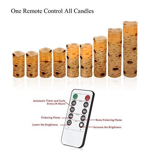 Flameless Candles Battery Operated Candles Birch Effect 4" 5" 6" 7" 8" 9" Set of 9 LED Candles with 10-Key Remote Control 2/4/6/8 Hours Timer - If you say i do