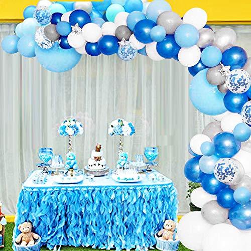 135 Pieces Blue Balloon Garland Arch Kit - White Blue Silver and Blue Confetti Latex Balloons for Baby Shower Wedding Birthday Party - If you say i do