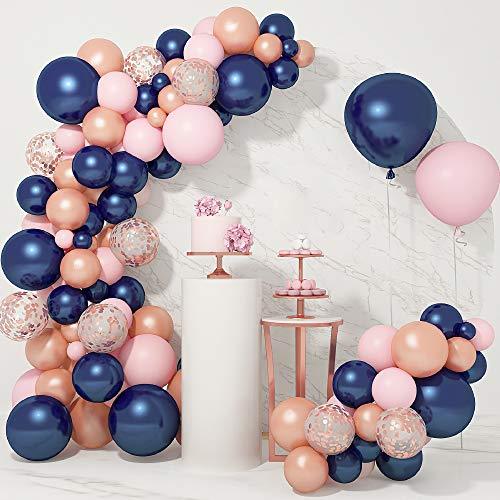 121 PCS Gender Reveal Party Supplies Rose Gold Navy Blue and Pink Latex Confetti Pearlescent Balloons Garland Arch Kit - If you say i do