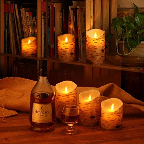 Flickering Candles, Candles Birch Set of 3 (H: 4" 5" 6" x D: 3.25")Birch Bark Battery Candles Pillar with Remote Timer - If you say i do