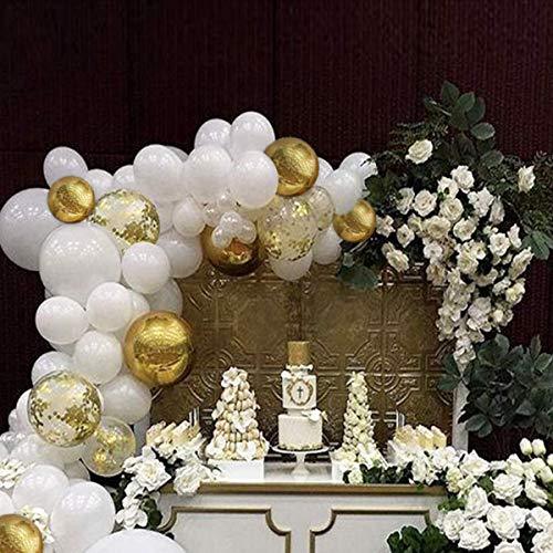 White Balloon Arch Garland Kit, 124 Pieces White Gold and Gold Confetti Latex Balloons for Baby Shower Wedding Birthday - If you say i do