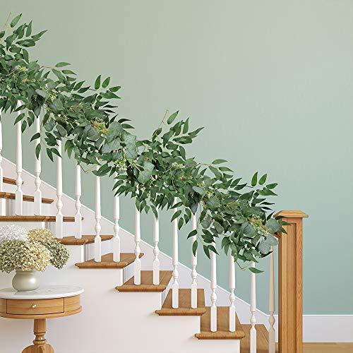 2 Pcs Fake Greenery Garlands Artificial Silver Dollar Eucalyptus Garland in Grey Green and Willow Twigs Garland for Rustic Wedding Arch and Decoration - If you say i do