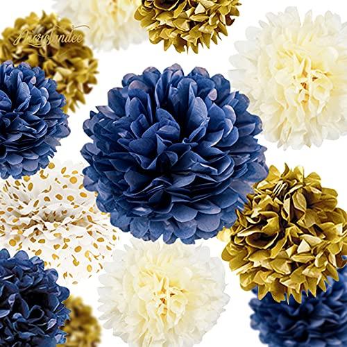 Navy Blue Party Decorations - 12 PCS Navy Blue Tissue Paper Pom Poms for Get Ready, Bridal Shower, Wedding, Birthday - If you say i do