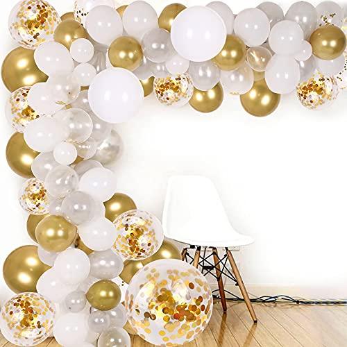 138Pcs Party Balloons Decoration Set, Gold Confetti & Silver & White & Transparent Balloons for Bridal & Baby Shower, Wedding, Birthday Party - If you say i do