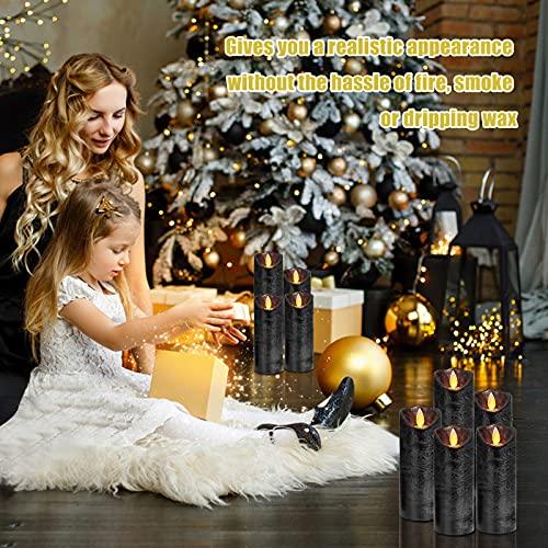 Set of 9 Black Regular Textured Flameless Candles Battery Operated LED Flickering Electric Candles with Remote Control Timer - If you say i do