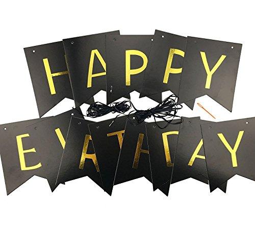 Black Happy Birthday Bunting Banner with Shiny Gold Letters Party Supplies - If you say i do